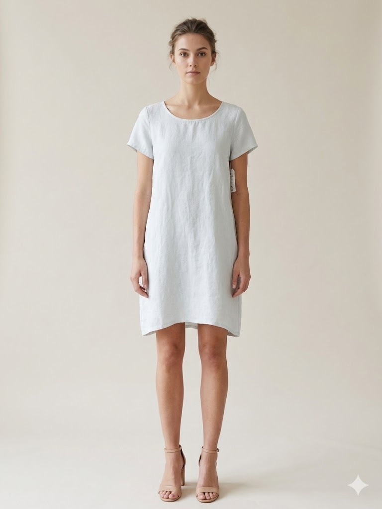 Nwt Cp Shades Short Sleeve Linen Shift Dress In Pale Blue